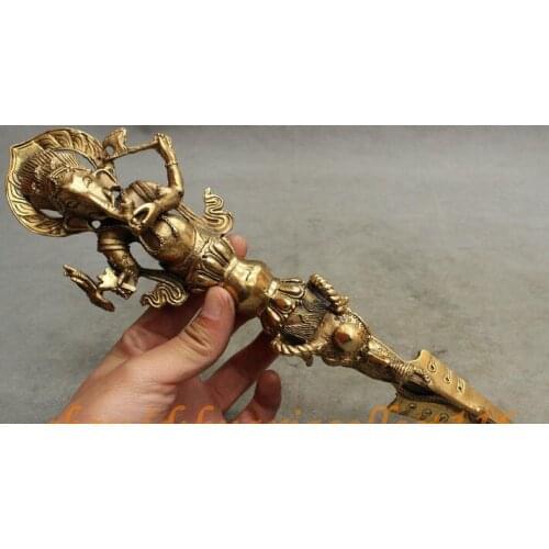 12" Tibet Brass Dragon Ganesh Buddha Statue Vajra Phurpa Dagger Talismans FaQi