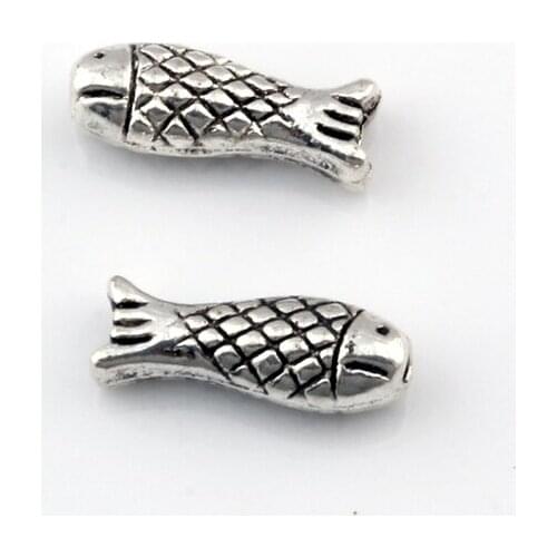 200pcs Cute Fish Animal Spacers Beads Strand Bracelets Jewelry Findings Zinc Alloy Metal Beads 5.5x15mm D-56