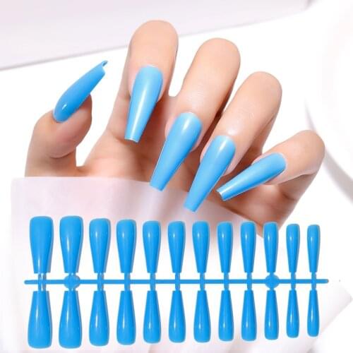 24pcs Artificial Colored Fake Nails Ballerina Half French Acrylic Nail Tips Press On Nails Full Cover Manicure Beauty Tools