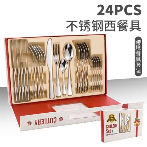 24pcs Noble Black Gift Box Stainless Steel Tableware Set Knife Fork Spoon Luxury Cutlery Set Gift Box Flatware Dishwasher Safe