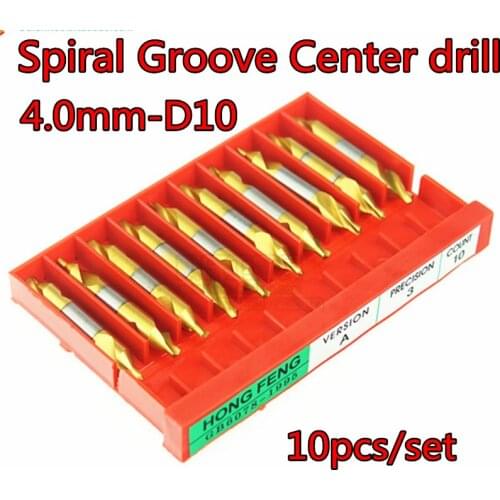 4.0mm -D10 10pcs/set 60degrees HSS Titanium coating Spiral Groove Center drill Processing: alloy steel, etc Free shipping