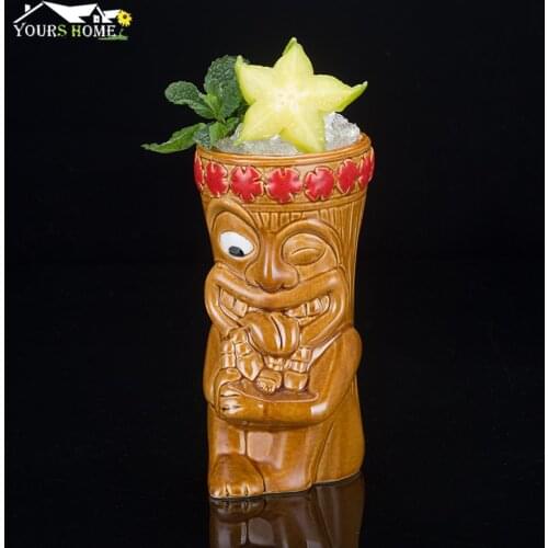 390ml Hawaii Tiki Mugs Cocktail Cup Beer Beverage Mug Wine Mug Ceramic Easter Islander Tiki Mug Bar Tools Barware