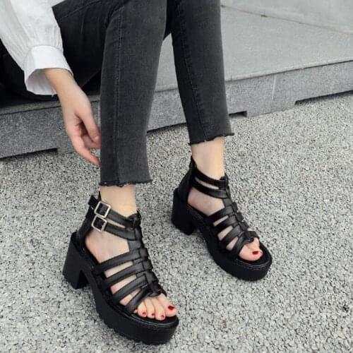 Vintage Punk Rock Gothic Sandals woman gladiator shoes Platform Sandals women open toe shoes Gladiator Sandals women LJB26
