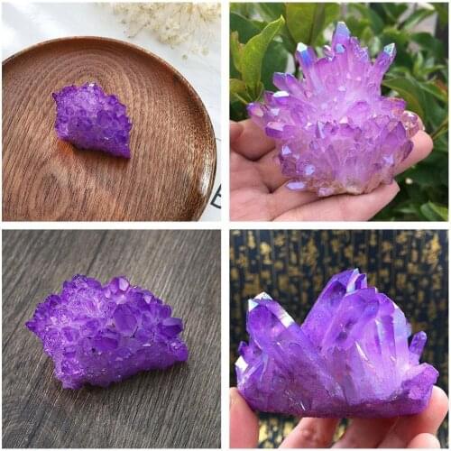 Purple Natural Quartz Crystal Colorful Titanium Coating Gemstone Natural Quartz Aura Present Cluste Cluster Angel Crystal E A9U6