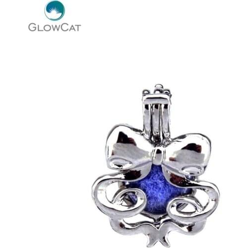 K268 5pcs/lot Silver Alloy 20mm Lace Knot Bow Ribbon Locket Beads Cage Pendant Fairytale Party Essential Oil Diffuser