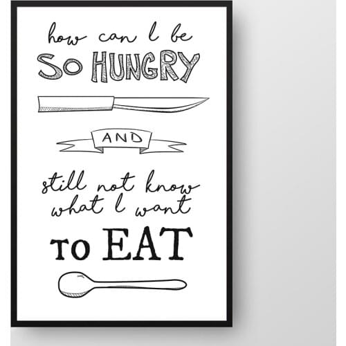 Quotes Nordic Kitchen Hungry Canvas Art Knife and Fork Painting Poster Prints Wall Pictures for Dinner Room Home Decor No Frame
