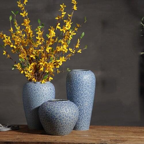 Chinese Jingdezhen Ceramic Retro Stoneware Vase Artficial Flower Arrangement Home Livingroom Desktop Ornaments Decoration Crafts
