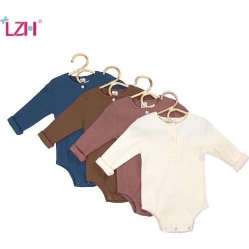 LZH Long Sleeve Crawl Clothes For Newborn Baby Girl Romper Solid Color Kids Jumpsuit Casual Infant Boy Bodysuit New Baby Costume