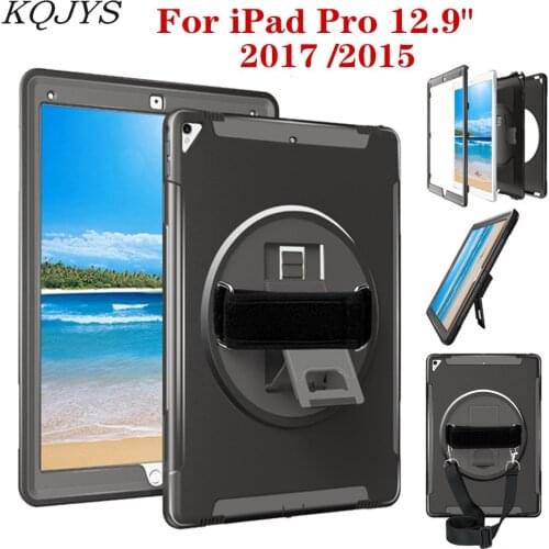 KQJYS Tablet Hand Strap Case For Apple iPad Pro 12.9 inch 2017 2015 Holder Case Heavy Duty Hybrid Shockproof Armor Cover Case