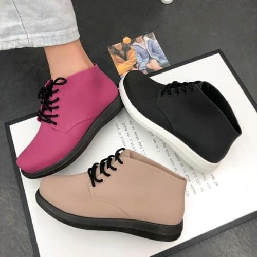 Cute Womens Rainshoes Waterproof Non-Slip Rubber Shoes Womens Rain Boots Short Tube Korean Lace Up Flat Rain Shoes569