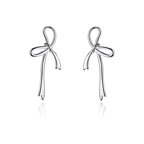 Cute 100% Real. 925 Sterling Silver Fine Jewelry Big Bowknot Stud Earrings Tassel C-G9398