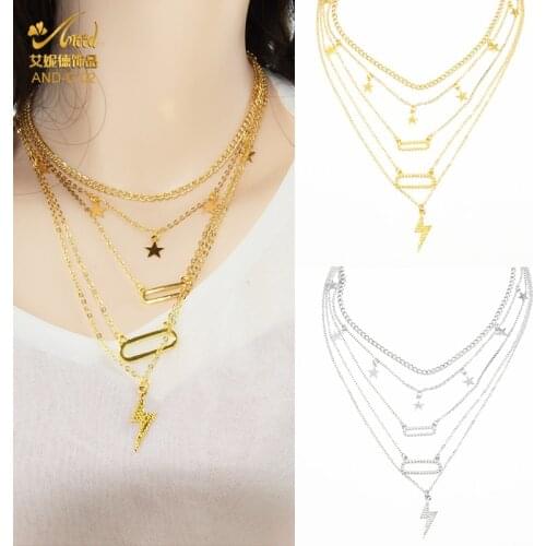 ANIID Multilayer Necklace Star Chain Lightning Pendant Punk Jewelry Metal Choker Chunky Vintage Charms Clavicle Trend Irregular