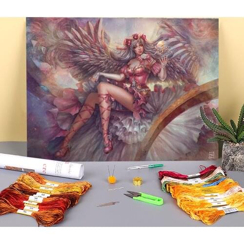 Cartoon Girl Woman Printed Fabric 11CT Cross Stitch DIY Embroidery Complete Kit DMC Threads Hobby Handiwork Painting Design