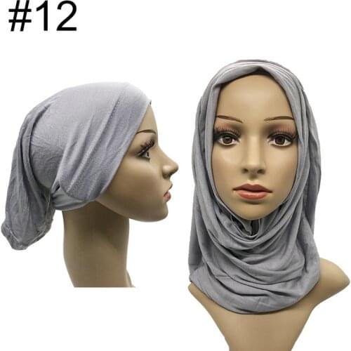 Muslim inner caps and stretch jersey scarf hijab islamic soild cotton headscarf arab wrap head scarves hats hijab turban femme