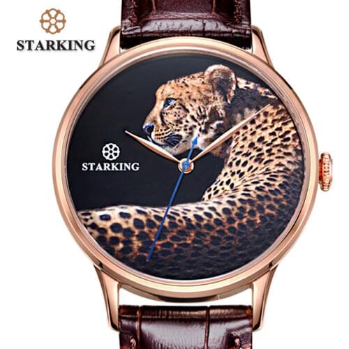 STARKING New Arrival Fashion Men Automatic Watch Luxury Top Design Leopard Dial Wristwatches Male Steel Business Watch Relogio