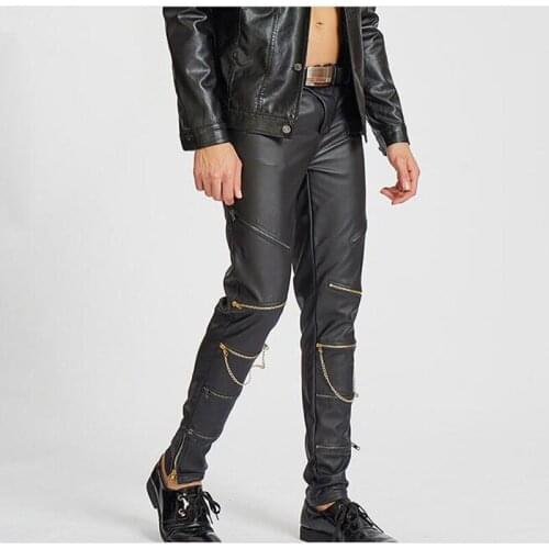 New PU Faux Leather Pants Men Skinny Justin Bieber Clothes Slim Fit Hip Hop Pants Zipper Swag Biker Jogger Kanye West
