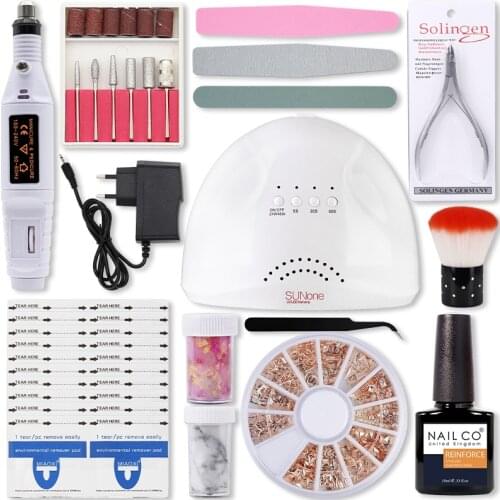 NAILCO 14Pcs Manicure Kit Professional Set For Nail Design Reinforce Gel Varnish Hybrid With Nail Drill Nail Art Rhinestones DIY