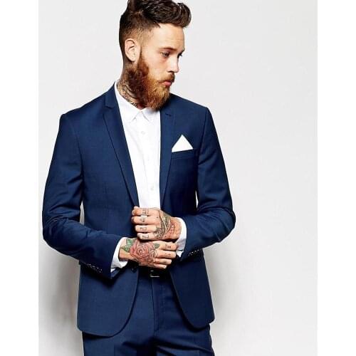 New Custom Made Groom Tuxedos Groomsmen Dark Blue Vent Slim Suits Fit Best Man Suit Wedding Costume Jacket Pants 2 Piece Set