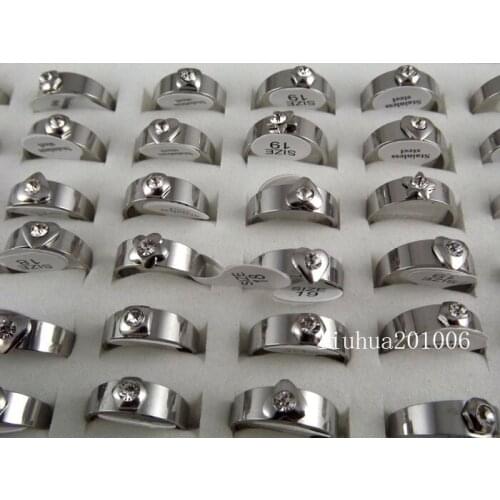 Wholesale 36 pcs Clear Crystal design Silver plated Stainless steel rings Fashion Jewerly