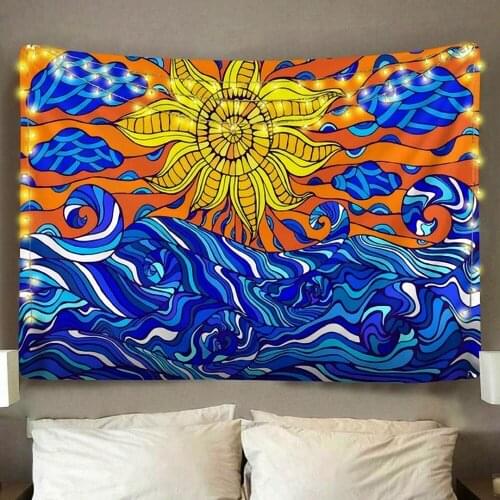 3D Orange Sunset Yoga Printed Tapestry Travel Sleeping Pad Polyester Fabric Wall Hanging Tapestry Home Decor
