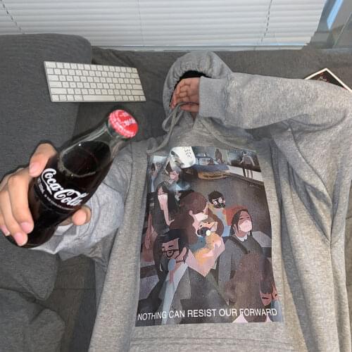 Autumn Winter Hong Kong Style Mens Hoodie Fashion Print Students Versatile Velvet Korean Clothes Ins 2020 Coat Casual Lazy