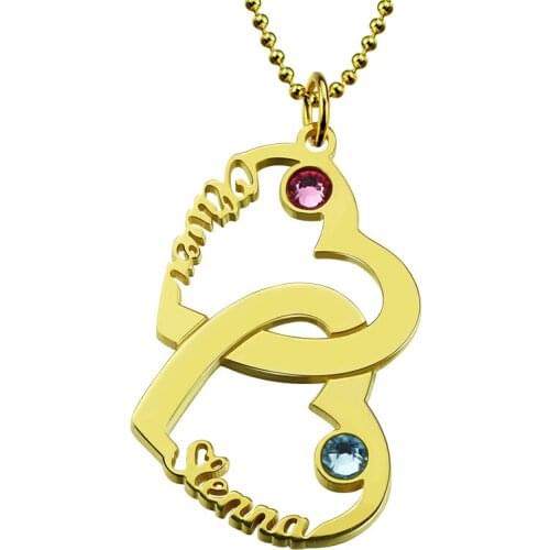 Uonney Dropshipping Heart Names Necklace With Birthstone 2 Open Heart Necklace Sterling Silver Customized Couple Necklace Love