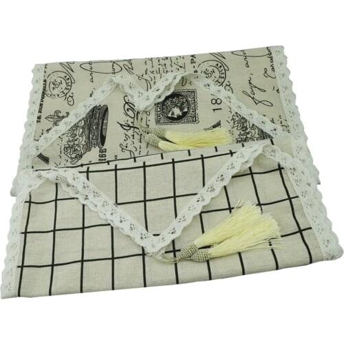 Printed Cactus Palm leaves Lattice With Tassel Linen Cotton Table Runner Home Table Runners Wedding Christmas Party Table Decors