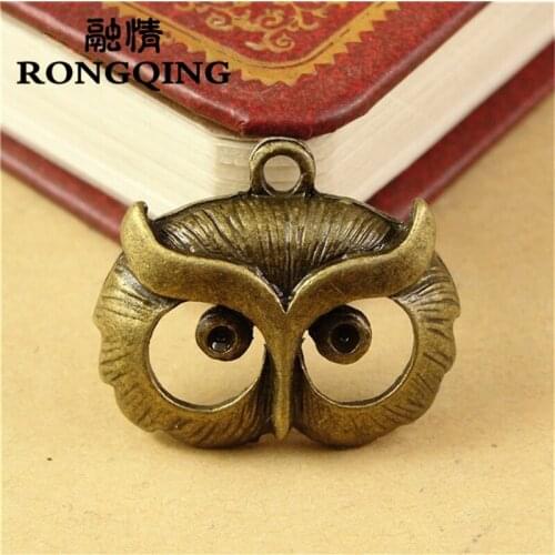 RONGQING 40pcs 24*20*6MM Hollow Owl Face Pendant for Jewelry Making Fashion Alloy Jewelry Accessories