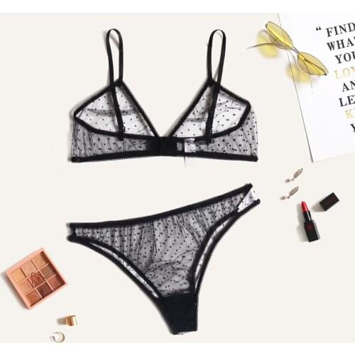Sexy women underwear seamless breathable bralette and underpants polka dot mesh lingerie suit Invisible intimate brassiere set