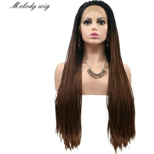 Melody Synthetic Wigs Long Braided Box Braids Black Roots Ombre Brown/Pastel Blonde for Women Natural Looking Drag Queen Cosplay