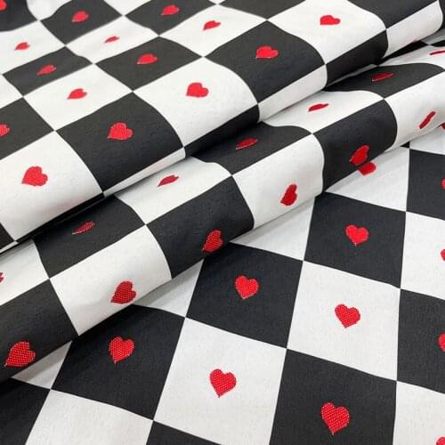 Fashion Black and White Lattice Heart Pattern Jacquard Fabric For Woman Autumn Dress Pants and Suit DIY Cloth Sewing Material
