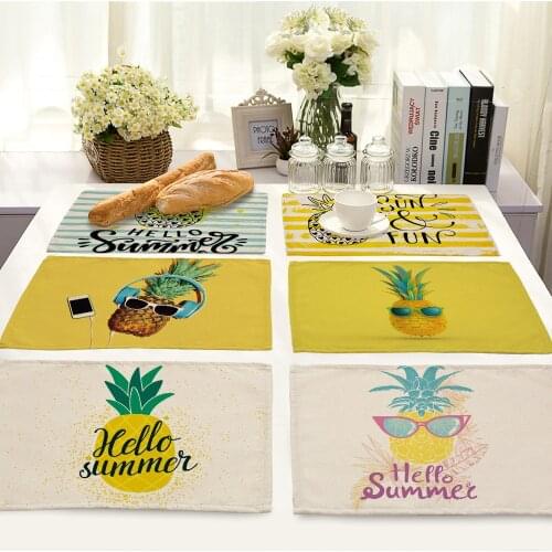 Cartoon Fruit Placemat Pineapple Printed Cotton Yellow Insulation Pad Party Dining Fabric Tableware Mat Coaster Decoration