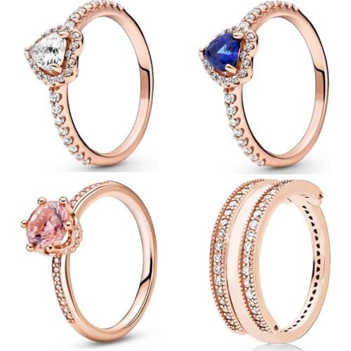 Original Reversible Hearts Signature Crown Solitaire With Crystal Ring For Women 925 Sterling Silver Ring Pandora Gift Jewelry