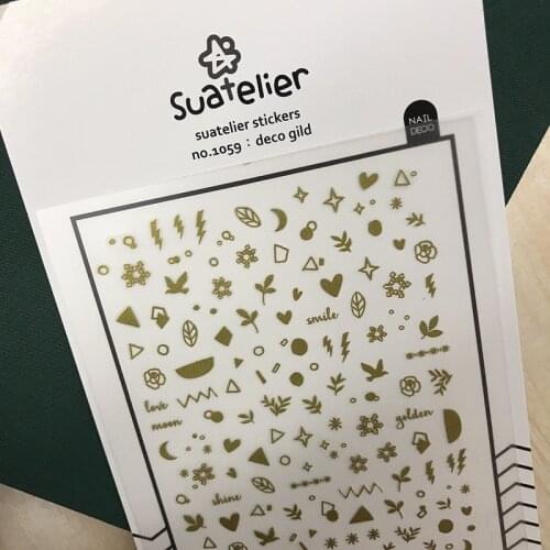 Suatelier Gold Deco Gild Nail Stickers Korean Mini Snowflake Flower Moon Cut Die PET Material Home Decoration Cute PET Material