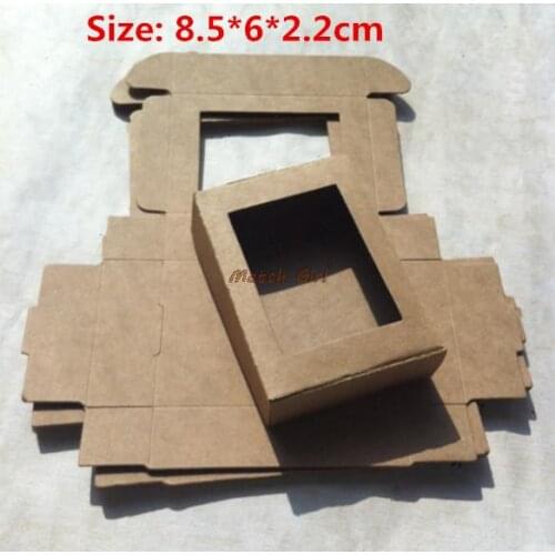 100pcs/lot-8.5*6*2.2cm Brown kraft Paper Box party Gift Packing with Window Handmade Soap wedding favor