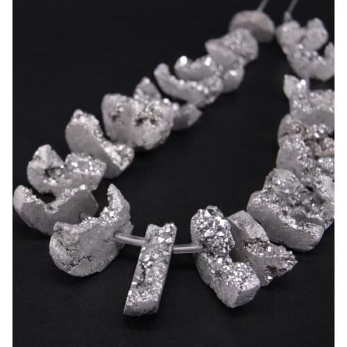 15.5"Strand Silvers Titanium Natural Quartz Druzy Geode Top Drilled Slice Loose Bead,Raw Agates Drusy Slab Nugget Point Pendants