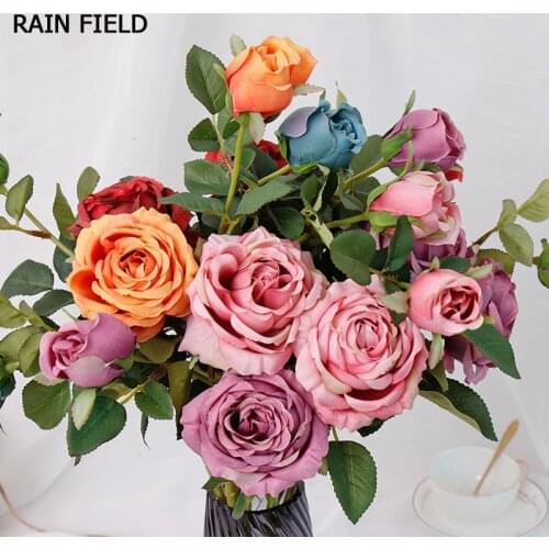 2 European Roses Artificial Flowers Decorative Flowers Eternal Rose for Decor for The Wedding Artificial Flower Bouquet Silk