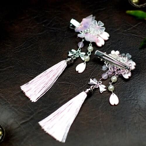 2 pcs Vintage Cherry Blossom Tassel Antique Hair Clips Side Clip Hairpin Hanfu Chinese Traditional Headdress Handmade Hair clip