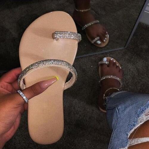 2021 Women Plus Size Sandals Crystal Summer Woman Beach Flat Shoes Womens Outdoor Flip Flop Ladies Soft Bottom Slippers