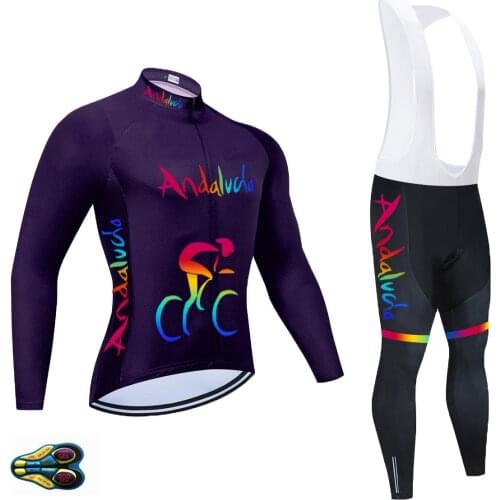 2021 Team ANDALUCIA Cycling Jersey Set Long Sleeve Maillot Ropa Ciclismo MTB Bike Wear Bicycle Jersey Set Clothing 20D