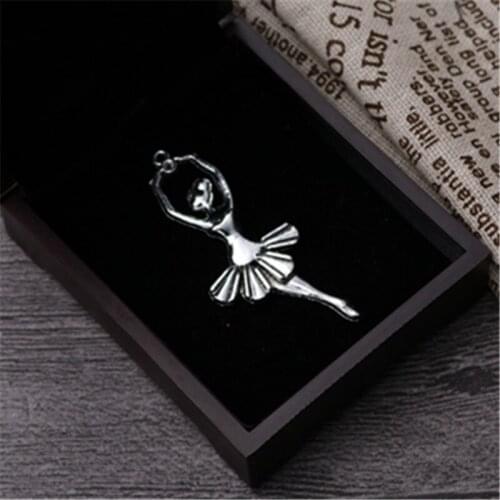 4pcs Silver Plated Ballet Girly Charm Necklace Earrings DIY Alloy Pendants Jewelry For Woman Handicraft Making 61*24mm A875