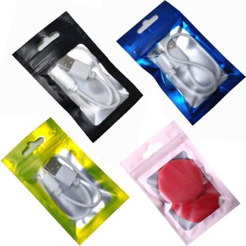 50pcs Pink/ Green/ Blue/ Black Ziplock Gift Jewelry Package Bag Matte Window Aluminum Foil Plastic Zip Lock Bags with Hang Hole