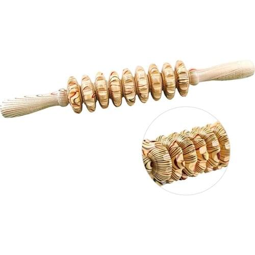 9-Wheel Wooden Abdomen Massager Multifunctional Fitness Accessories Roller Stick Muscle Relax Tool Neck Back Leg Massage Tool