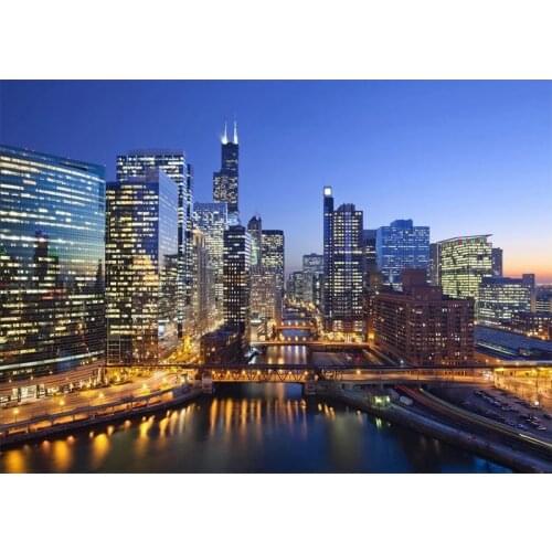 New 5D DIY Diamond Painting Chicago City Skyline River Needlework Cross Stitch mosaic Diamond Embroidery scenery Home decor P692