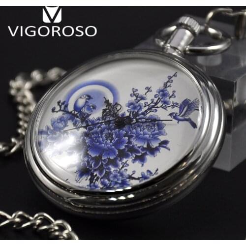 VIGOROSO Brand Self-Wind Automatic Mechanical Pocket Watch Steel Open Face Non-Numeric Hour Marks Analog Fob Watch Clock Gifts