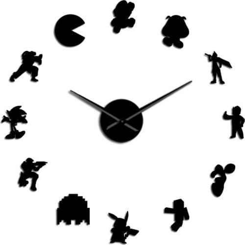 1Pcs Big wall clock Home decoration Retro design DIY video game character stickers Wallpaper Battery for living room salon Decor