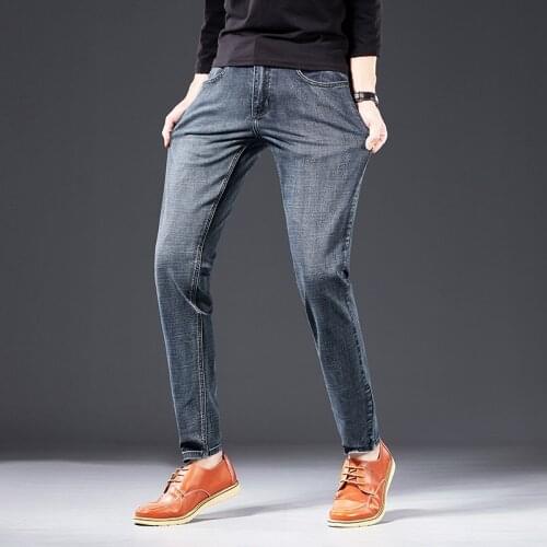 Male Brand Pants Autumn New Men Gray Blue Straight Jeans Straight Advanced Stretch Business Casual Trousers