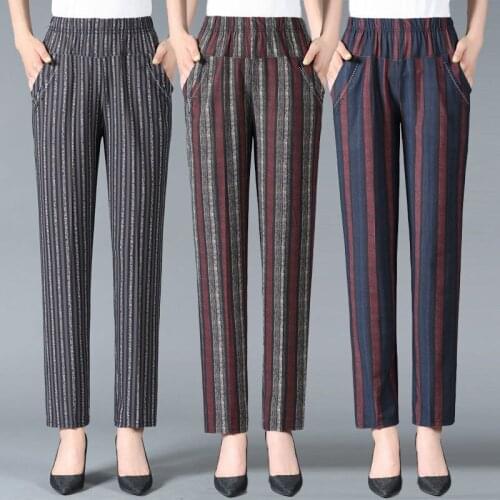 2020 Summer Middle Aged and Old Women New Korean Vintage Printed Straight Pants Female Loose Elegant High Waist Trousers A240