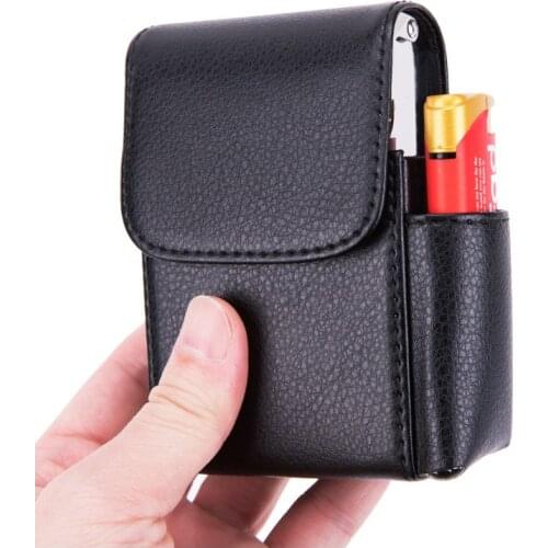 Pu Leather Cigarette case Portable for Belt Cigarette Pouch For Cigarette Box and Lighter Pouch Box Black