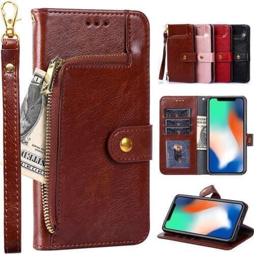 Zipper Wallet Card Slot Cover For iPhone 12 mini 11 Pro XS Max XR X SE 2020 For iPhone 8 6 7 6S Plus Flip PU Leather Strap Case
